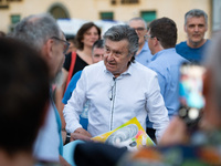 Bobby Solo speaking with people before the live during the Italian singer Music Concert Bobby Solo on June 22, 2022 at the Piazza Setti in T...
