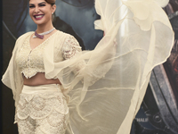 Bollywood actress Jacqueline Fernandez pose for pictures during the trailer launch of their upcoming fantasy action-adventure thriller Kanna...