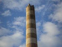 Chimney of the Ventanas codelco foundry plant. 
Codelco workers (copper workers), after reaching an agreement with the government to initia...