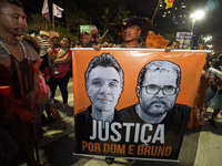  Brazilian indigenous people protest for the demarcation of indigenous land and over the murder of British journalist Dom Phillips and Brazi...