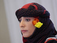 Tawakkol Karman of Yemen during the Nobel Women's Inititavie press conference in Krakow, Poland on June 23, 2022.  Delegation of the three N...
