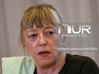 Jody Williams of United States during the Nobel Women's Inititavie press conference in Krakow, Poland on June 23, 2022.  Delegation of the t...