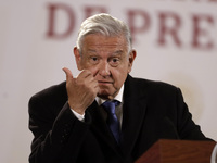 June 24, 2022, Mexico City, Mexico: Mexico's President Andres Manuel Lopez Obrador gestures during his speech in his daily morning briefing...