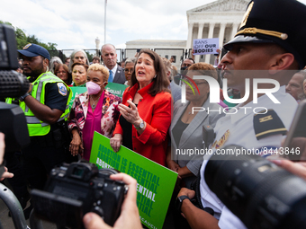 Congresswoman Diane DeGette (D-CO) speaks with reporters while surrounded by pro-choice Congresswomen at the Supreme Court, vowing to fight...