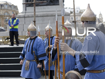 Participants prepare for the Passion of Jesus play, held every good Friday in Trafalgar square, London, on April 18, 2014. (