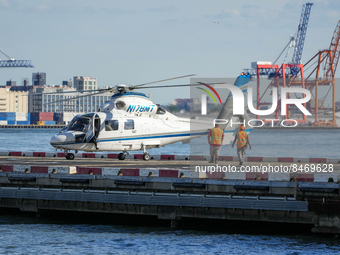 View of aircrafts in the Downtown Manhattan Heliport at Pier 6 in the East River in Lower Manhattan, New York City on June 28, 2022. 

“Stop...