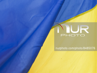 Flag of Ukraine is seen in Warsaw, Poland on July 2nd. 2022.   (
