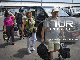 Employees of the Russian Embassy and their families during their departure at Sofia Airport,  on July 03, 2022. 
Two Russian government pla...