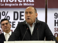 The coordinator in Mexico's Chamber of Deputies of the Institutional Revolutionary Party (PRI), Ruben Moreira during a press conference at h...