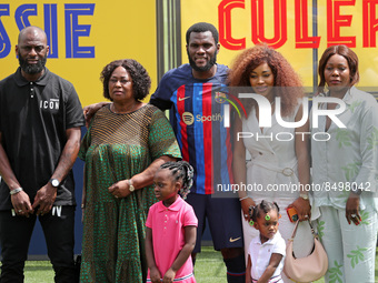 Franck Kessie and his family during his presentation as a new player of FC Barcelona, in Barcelona, on 06th July 2022.  -- (
