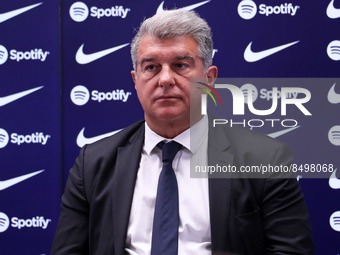 Joan Laporta during the presentation of Frank Kessie as a new player of FC Barcelona, in Barcelona, on 06th July 2022. 
 -- (