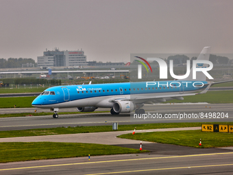 KLM Royal Dutch Airlines Cityhopper Embraer ERJ-190STD airplane at Amsterdam Airport Schiphol in Amsterdam, Netherlands, Europe, on May 03,...