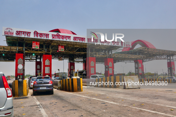 Toll booths along the Yamuna Expressway in Agra, Uttar Pradesh, India, on May 07, 2022. The Yamuna Expressway or Taj Expressway is a 6-lane...