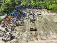 A drone view of the cattle market in Bhola, Bangladesh, on July 06, 2022. Livestock vendors and customers gather at a cattle market ahead of...