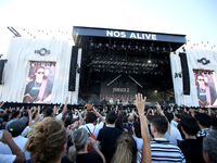 Fans cheer during the concert of British band Jungle on the first day of the NOS Alive 2022 music festival in Lisbon, Portugal, on July 6, 2...