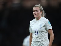 Lauren Hemp of England goes to take a corner during the UEFA Women's Euro 2022 opening match in Group A between England and Austria at Old T...