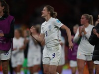 Ellen White of England celebrates after the UEFA Women's Euro 2022 opening match in Group A between England and Austria at Old Trafford, Man...