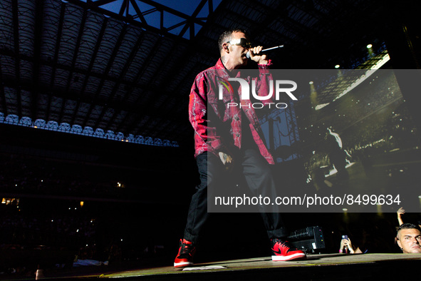Italian rapper Salmo performs live at Giuseppe Meazza Stadium in San Siro in Milano, Italy, on July 06 2022 