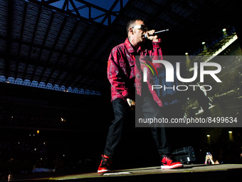 Italian rapper Salmo performs live at Giuseppe Meazza Stadium in San Siro in Milano, Italy, on July 06 2022 (
