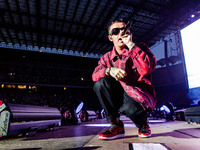 Italian rapper Salmo performs live at Giuseppe Meazza Stadium in San Siro in Milano, Italy, on July 06 2022 (