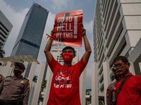 Sangihe Island residents and activists protest agains Indonesia’s controversial Sangihe Island gold mine in front of Canada embassy in Jakar...