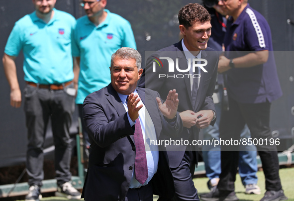 Joan Laporta during the presentation of Andreas Christensen as a new player of FC Barcelona, in Barcelona, on 07th July 2022. 
 -- 