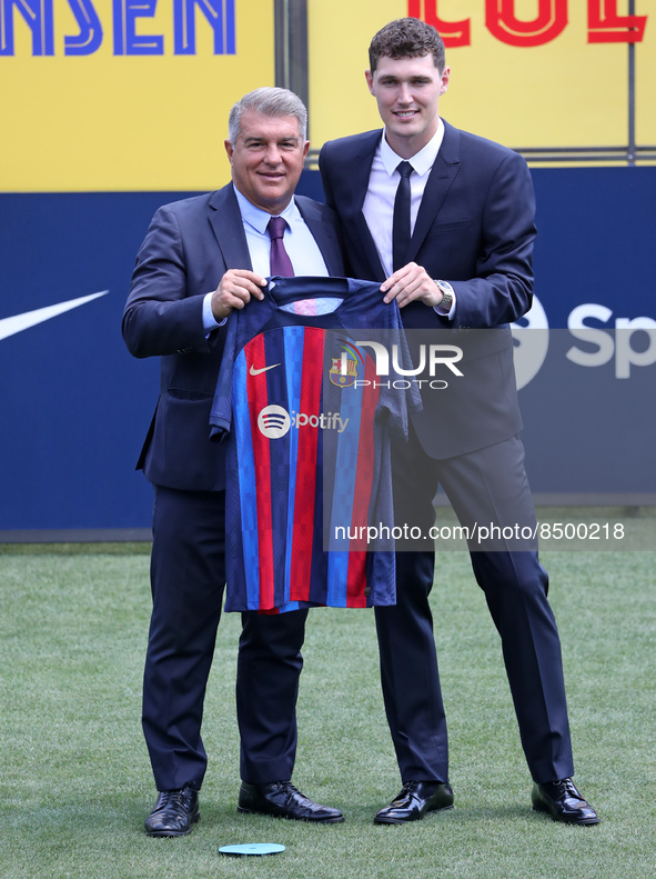 Joan Laporta during the presentation of Andreas Christensen as a new player of FC Barcelona, in Barcelona, on 07th July 2022. 
 -- 