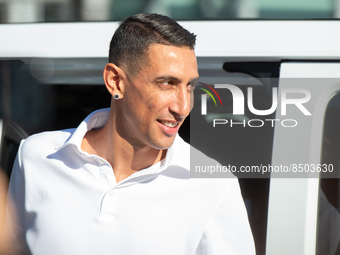 Juventus FC new signing Angel Di Maria arrives at the J Medical to complete his transfer to Juventus FC from Paris Saint-Germain on July 8,...