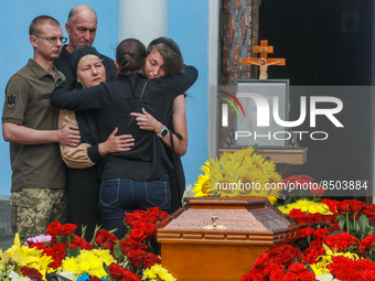Relatives said goodbye to ukrainian officer Andriy Verkhoglyad, Kyiv, St. Michael's Cathedral, July 8, 2022.  (