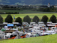 Camping near the circuit before practice and qualifying sessions for the Formula 1 Austrian Grand Prix at Red Bull Ring in Spielberg, Austri...