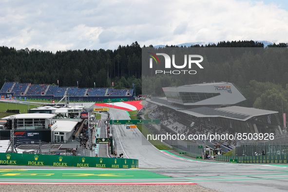 General view the circuit before practice and qualifying sessions for the Formula 1 Austrian Grand Prix at Red Bull Ring in Spielberg, Austri...