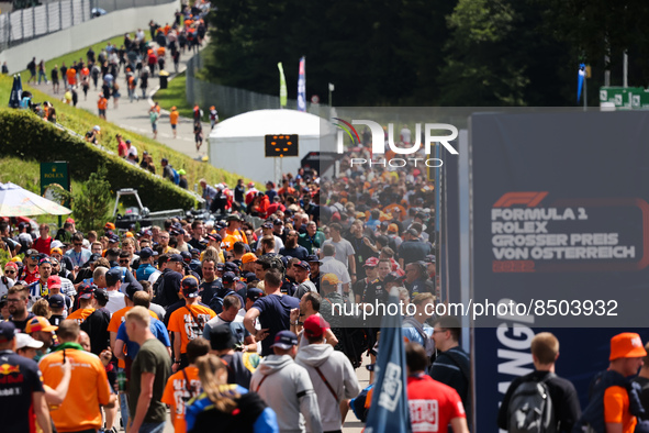 Fans arrive the circuit before practice and qualifying sessions for the Formula 1 Austrian Grand Prix at Red Bull Ring in Spielberg, Austria...
