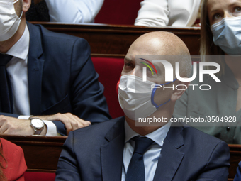  French Junior Minister for the Industry Roland Lescure attends at the speech of  French Prime Minister Elisabeth Borne which gives a talk f...