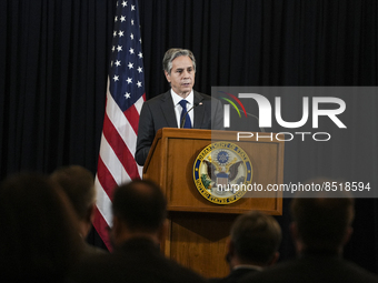 US Secretary of State Antony Blinken speaks at a press conference during his official visit to Bangkok, Thailand, 10 July 2022. (
