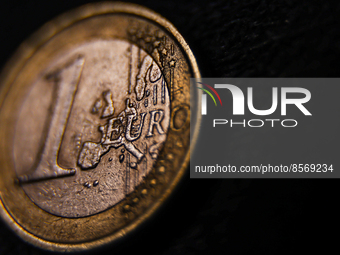 One euro coin is seen in this illustration photo taken in Krakow, Poland on July 21, 2022. (