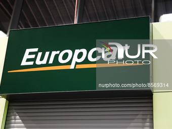 Europcar logo is seen near a car rental office in Poland on July 19, 2022. (