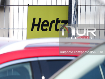 Hertz logo is seen on a parking in Poland on July 19, 2022. (