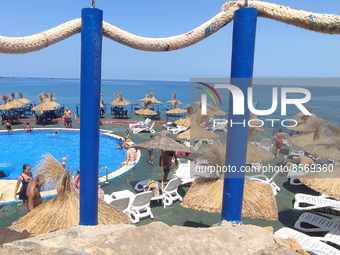 Photo taken on July 20, 2022 shows a beach and a swimming pool in the wilaya of Oran, 450 km from the capital, Algiers, the Algerian governm...