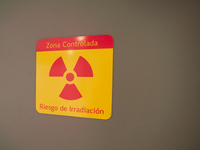 A radiation warning sign seen during the inauguration of the CTIC (Treatment and Investigation on Cancer Centre) the most modern research ce...