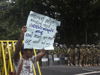Civil activists protests during protest against early morning military attack in Gota Go Gama near in Colombo, Sri Lanka July 22, 2022 (