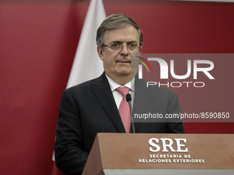  Mexican Foreign Minister Marcelo Ebrard during the press conference at the Mexican Foreign Ministry in Mexico City, on July 26, 2022. (