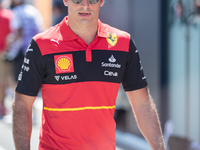 Carlos Sainz of Spain and Scuderia Ferrari driver arrives to the practice session at Hungarian Aramco Formula 1 Grand Prix on July 29, 2022...