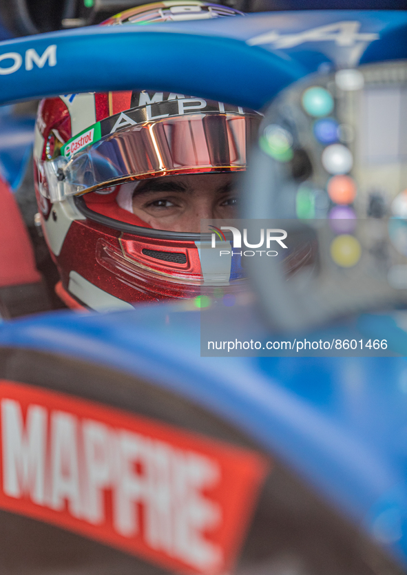 Esteban Ocon of France and BWT Alpine F1 Team driver during the practice session at Hungarian Aramco Formula 1 Grand Prix on July 29, 2022 i...