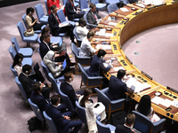 Ambassadors attend the Security Council at the United Nations Headquarters on July 29, 2022 in New York City, USA. Delegates cited several e...