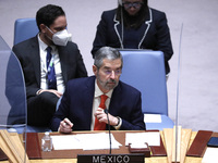 Ambassador Juan Ramon de la Fuente Ramirez of Mexico speaks at the United Nations Headquarters on July 29, 2022 in New York City, USA. Deleg...
