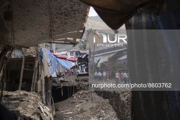 A view of an area which is demolished and covered with mud in the flooded village of Imamzadeh Davood in the northwestern part of Tehran on...