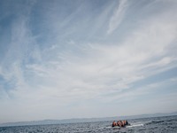 A migrant boat sails towards the shores of Lesbos, Greece from Turkey, on September 26, 2015. The shortest distance between the country and...