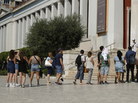 Tourists visit the national archaeological museum in Athens on August 2, 2022. According to british press over 3 million tourists visited Gr...