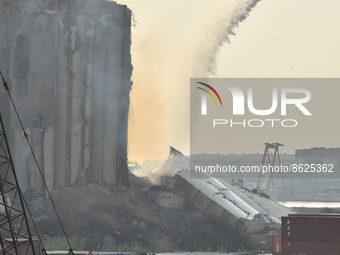 A general view of the grain silo that collapsed before the commemoration ceremony to be held for the 2nd anniversary of the great port explo...