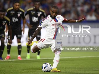 Alexandre Lacazette of Olympique Lyonnais shooting to goal during the Ligue 1 match between Olympique Lyonnais and AC Ajaccio at Groupama St...